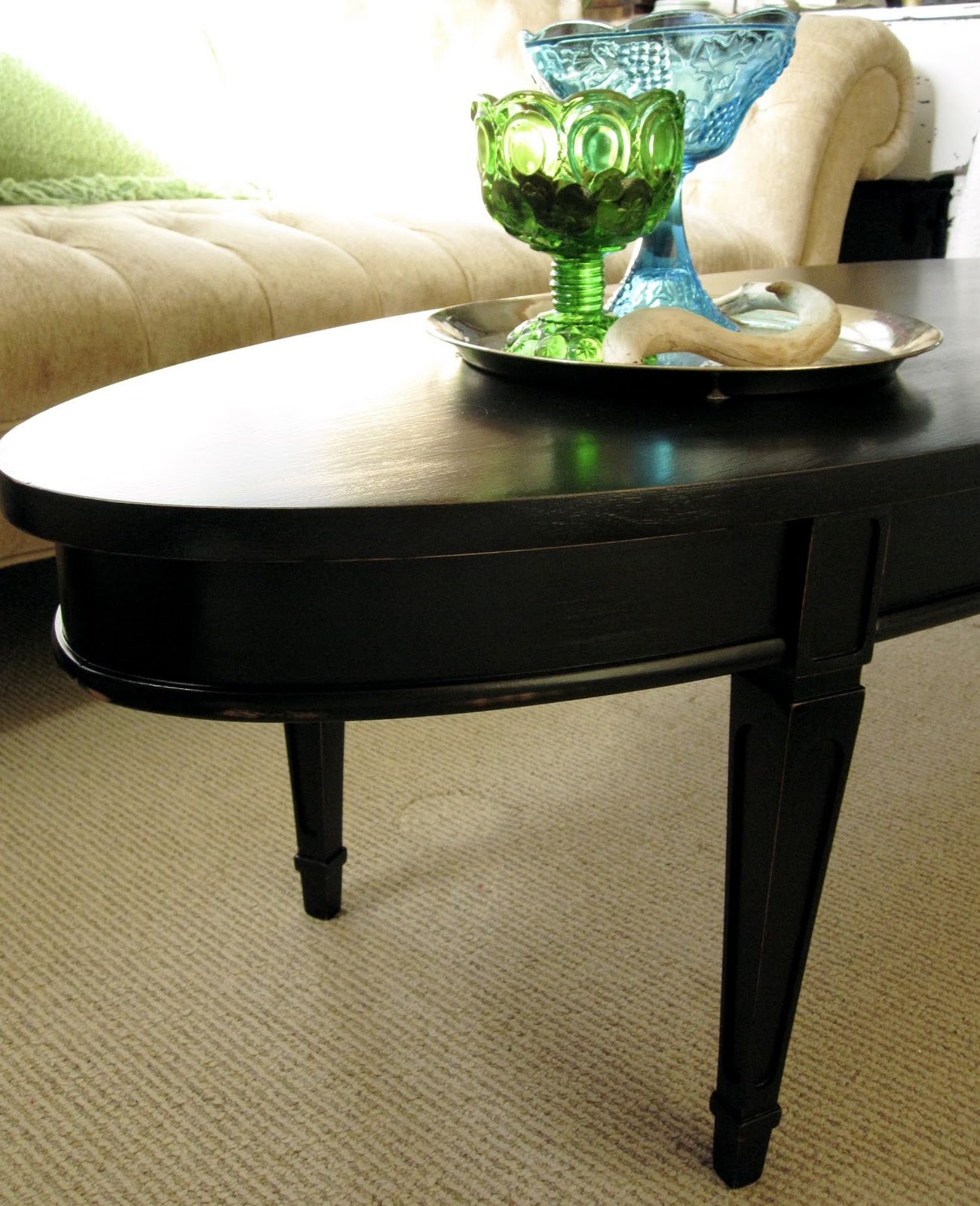 Aged Black Coffee Tables Within Well Known Sweet Tree Furniture: Black Oval Coffee Table (View 4 of 10)