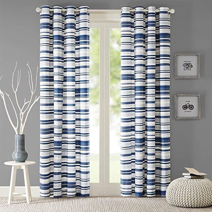Amazon: 1 Piece 84 Inch Navy Blue White Rugby Stripes Curtain With Regard To Trendy Navy Blue And White Striped Ottomans (View 9 of 10)