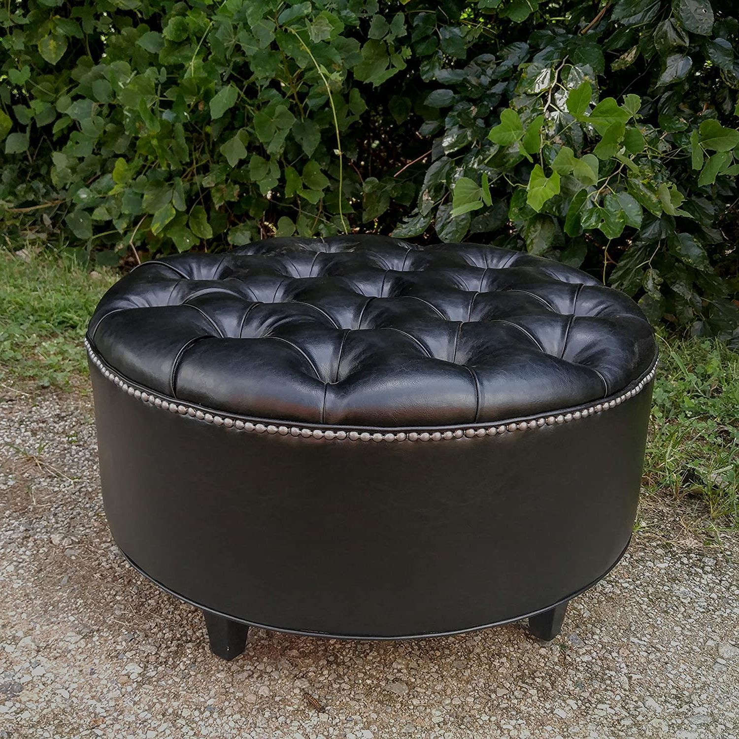 Amazon: 30" Black Vegan Leather, Tufted Coffee Table Ottoman: Handmade Regarding Well Known Black Leather And Bronze Steel Tufted Ottomans (View 3 of 10)