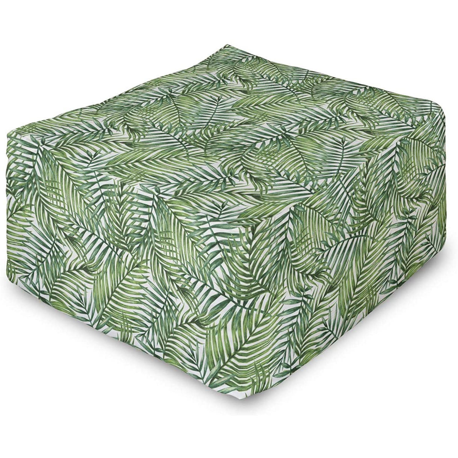 Amazon: Ambesonne Leaf Rectangle Pouf, Watercolor Print Botanical For Well Known Blue And Beige Ombre Cylinder Pouf Ottomans (View 8 of 10)