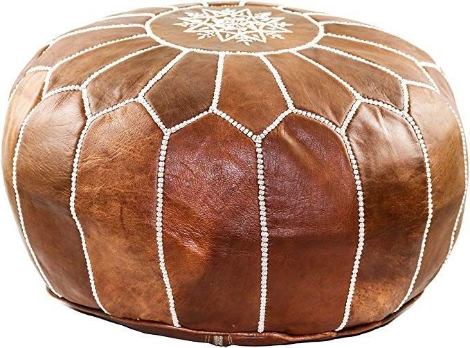 Amazon: Gran Handmade Leather Moroccan Pouf Footstool Ottoman In Well Liked Brown Leather Tan Canvas Pouf Ottomans (View 10 of 10)