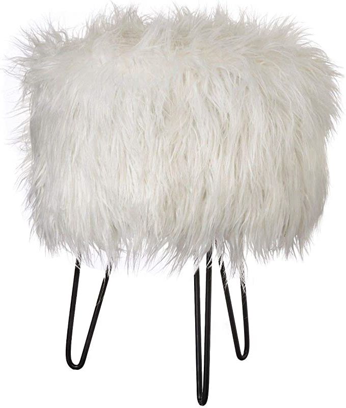 Amazon: Home Collection Bohemian Glam 14 Inch Round White Faux Fur With Regard To Recent White Faux Fur Round Ottomans (View 5 of 10)
