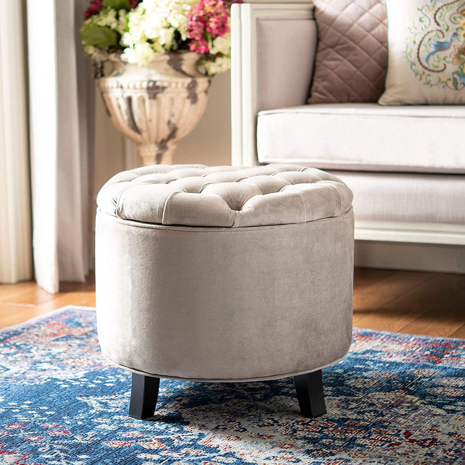 Amazon: Mushroom Taupe Tufted Storage Ottoman Brown French Country Throughout Famous Velvet Ribbed Fabric Round Storage Ottomans (View 2 of 10)