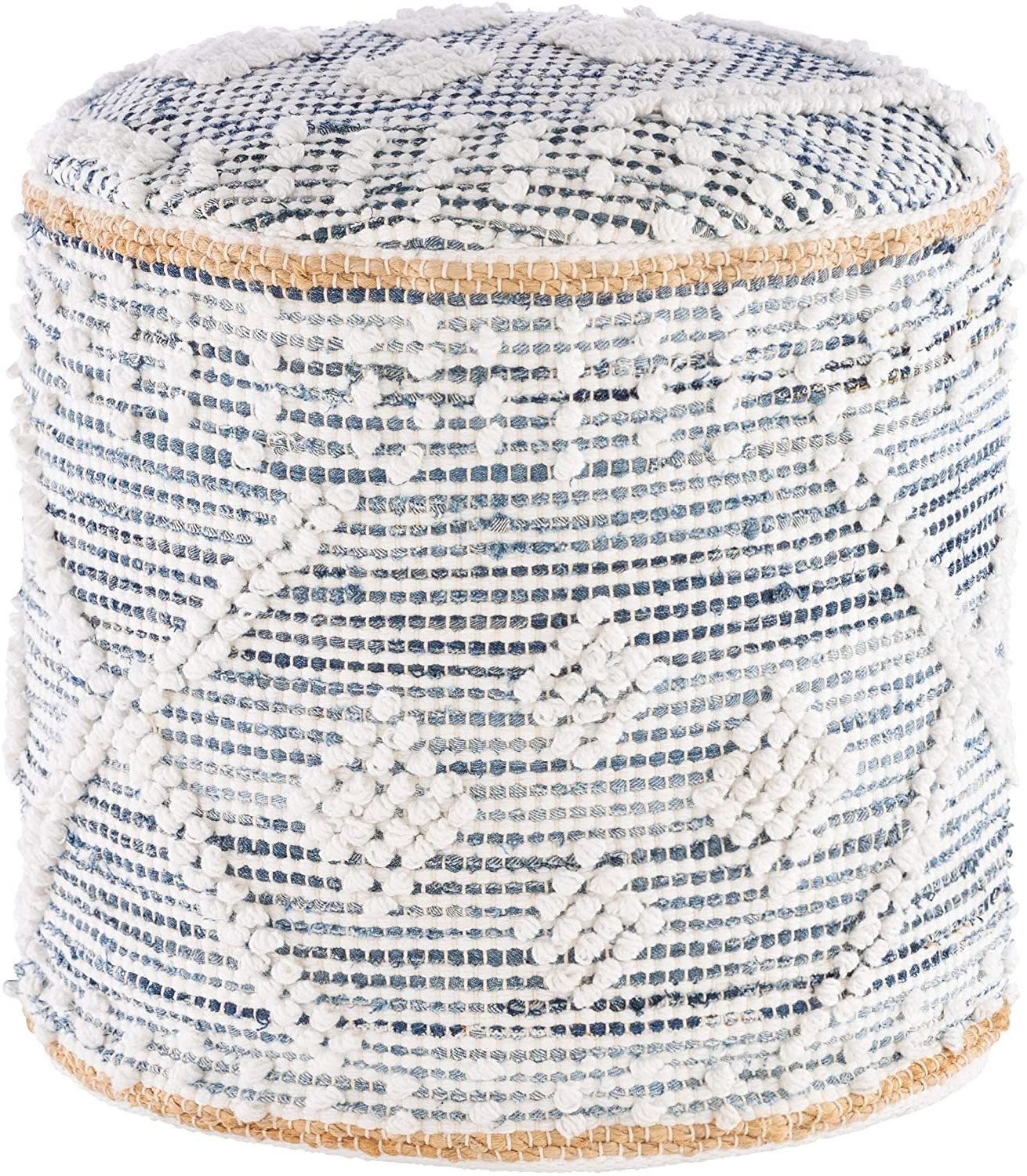 Amazon: Unknown1 Bohemian Denim 18 Inch Cylinder Pouf Blue Tan In Fashionable Textured Tan Cylinder Pouf Ottomans (View 4 of 10)