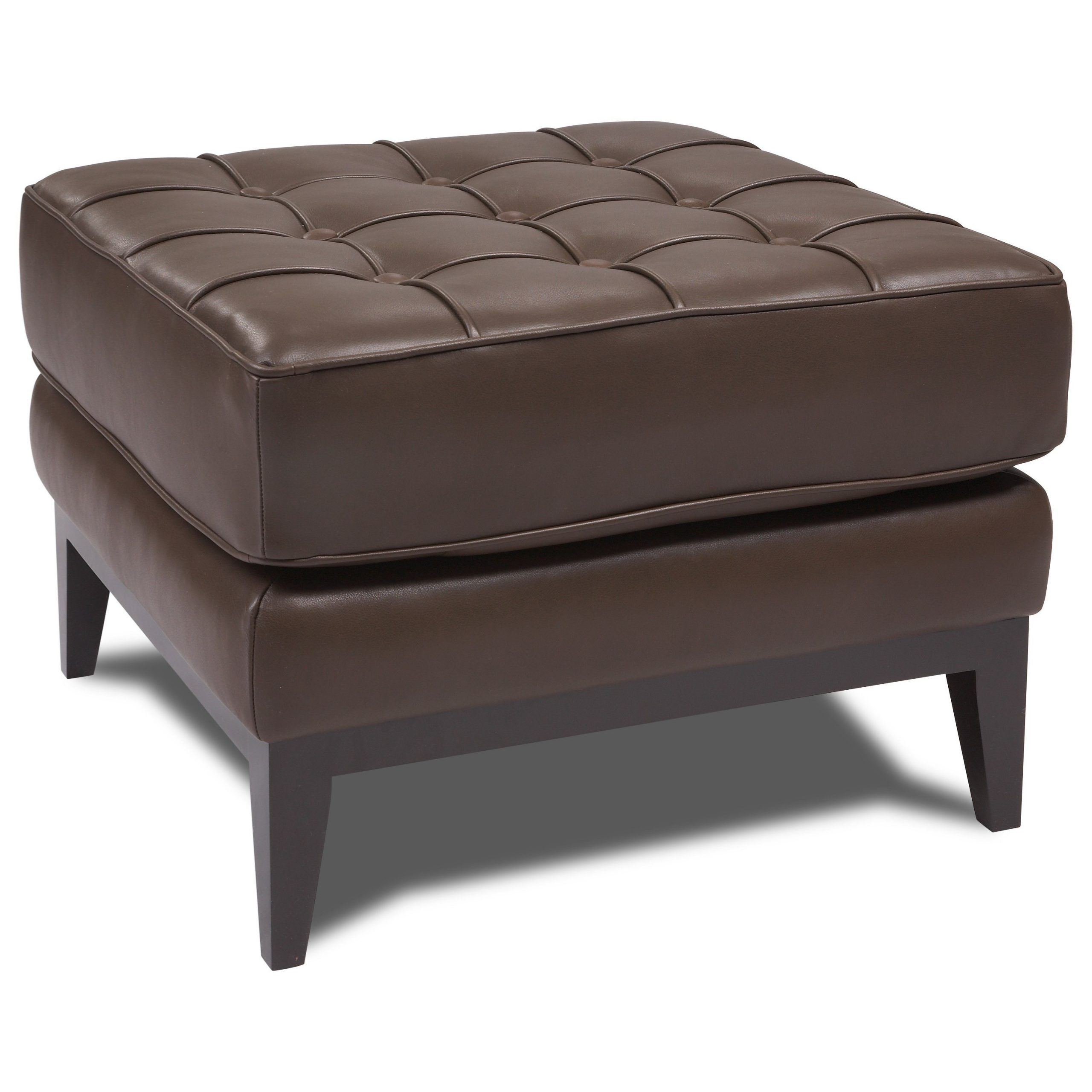 American Leather Luxe Mid Century Modern 24" Square Ottoman With Button Regarding Most Recently Released Brown Leather Square Pouf Ottomans (View 1 of 10)