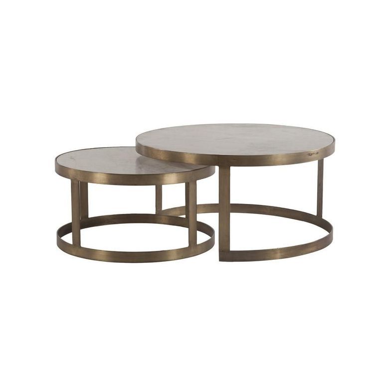 Antique Gold Nesting Coffee Tables Inside Most Recently Released Leonardo White Marble Coffee Tables With Antique Bronze Base, Set Of  (View 6 of 10)