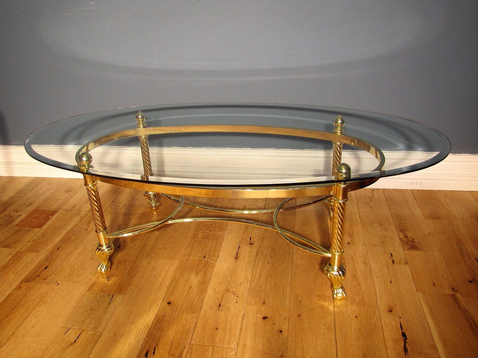Antique Silver Aluminum Coffee Tables Throughout Famous Mid Century Hollywood Regency Brass And Glass Oval Coffee Table 1960s (View 3 of 10)
