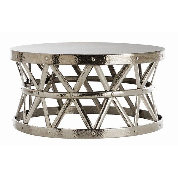 Antique Silver Aluminum Coffee Tables With Well Liked Shop Hammered Drum Cross Silver Coffee Table – Overstock –  (View 6 of 10)