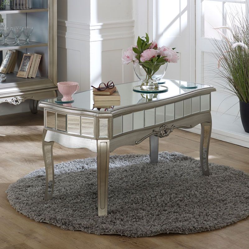 Antique Silver Mirrored Coffee Table – Tiffany Range For Well Known Silver Mirror And Chrome Coffee Tables (View 3 of 10)