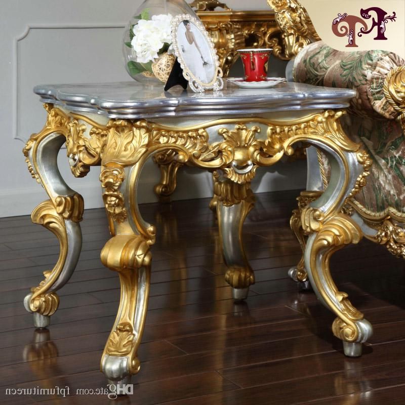Antiqued Gold Leaf Coffee Tables For Trendy 2019 Antique Baroque Living Room Furniture French Classic Coffee Table (View 6 of 10)
