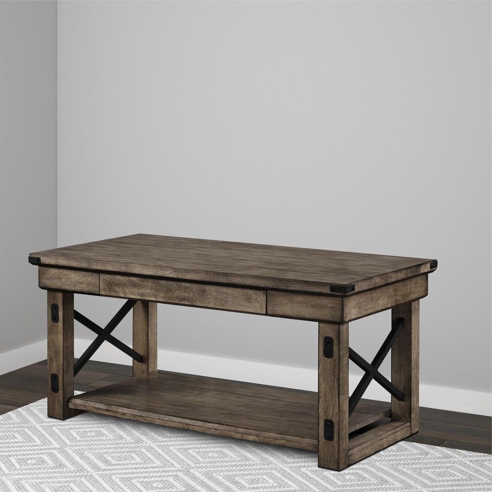 Avenue Greene Woodgate Rustic Grey Wood Veneer Coffee Table (coffee Inside Fashionable Wood Veneer Coffee Tables (View 3 of 10)