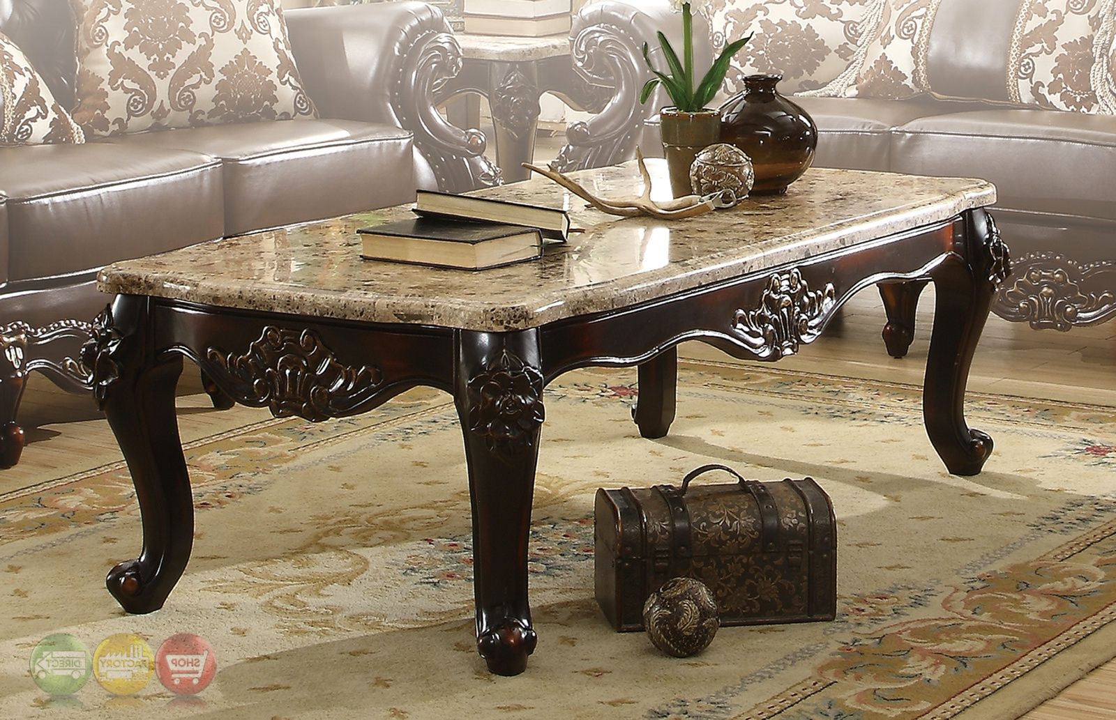 Barcelona Dark Brown Traditional Coffee Table With Genuine Marble Top Intended For Best And Newest Marble Top Coffee Tables (View 10 of 10)