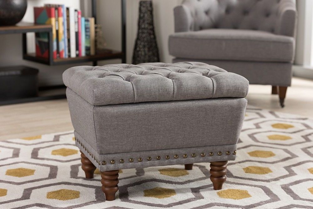 Baxton Studio Annabelle Modern & Contemporary Light Grey Fabric For Well Liked Light Gray Tufted Round Wood Ottomans With Storage (View 3 of 10)