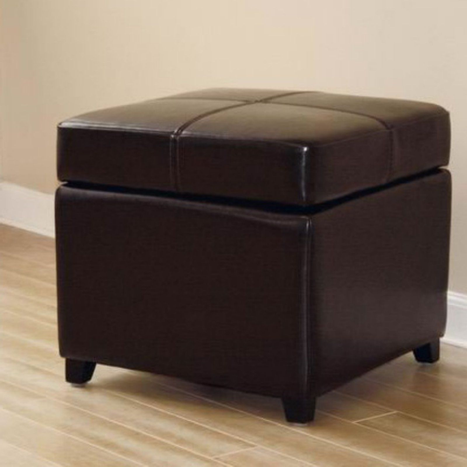 Baxton Studio Black Full Leather Storage Cube Ottoman – Walmart Within Well Liked Solid Cuboid Pouf Ottomans (View 5 of 10)