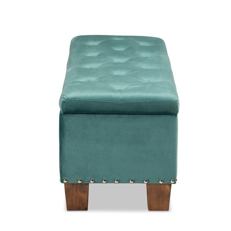 Baxton Studio Hannah Teal Blue Velvet Upholstered Storage Ottoman Bench For Most Current Teal Velvet Pleated Pouf Ottomans (View 6 of 10)