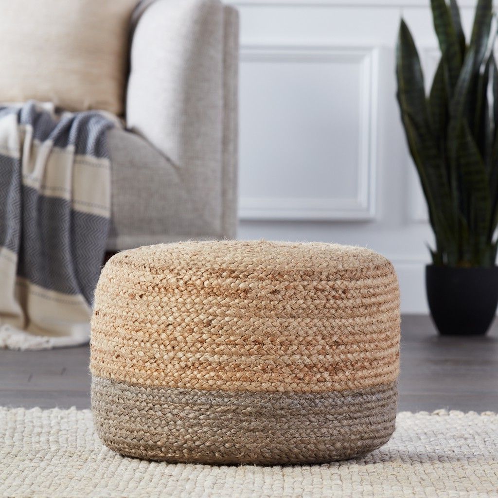 Beige And White Tall Cylinder Pouf Ottomans Inside Trendy Jaipur Living Oliana Ombre Taupe/ Beige Cylinder Pouf – Pof (View 1 of 10)
