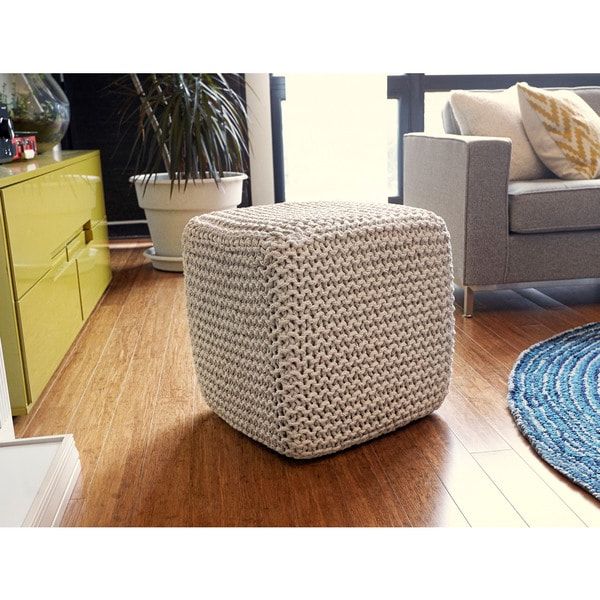 Beige Cotton Pouf Ottomans With Regard To Popular Jani Beige Jute Pouf Square Cube Ottoman – Free Shipping Today (View 3 of 10)