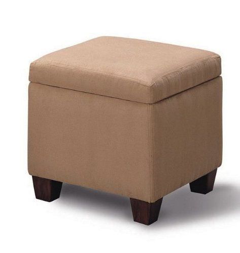 Beige Solid Cuboid Pouf Ottomans Regarding Preferred Beige Microfiber Modern Cube Storage Footstool / Ottoman With Wood Legs (View 1 of 10)