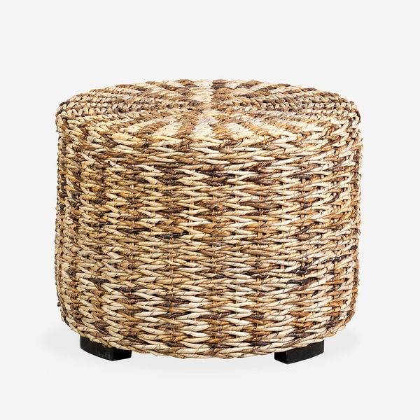 Beige Trellis Cylinder Pouf Ottomans Inside Trendy East At Main Faye Rattan Round Storage Ottoman – Overstock –  (View 10 of 10)