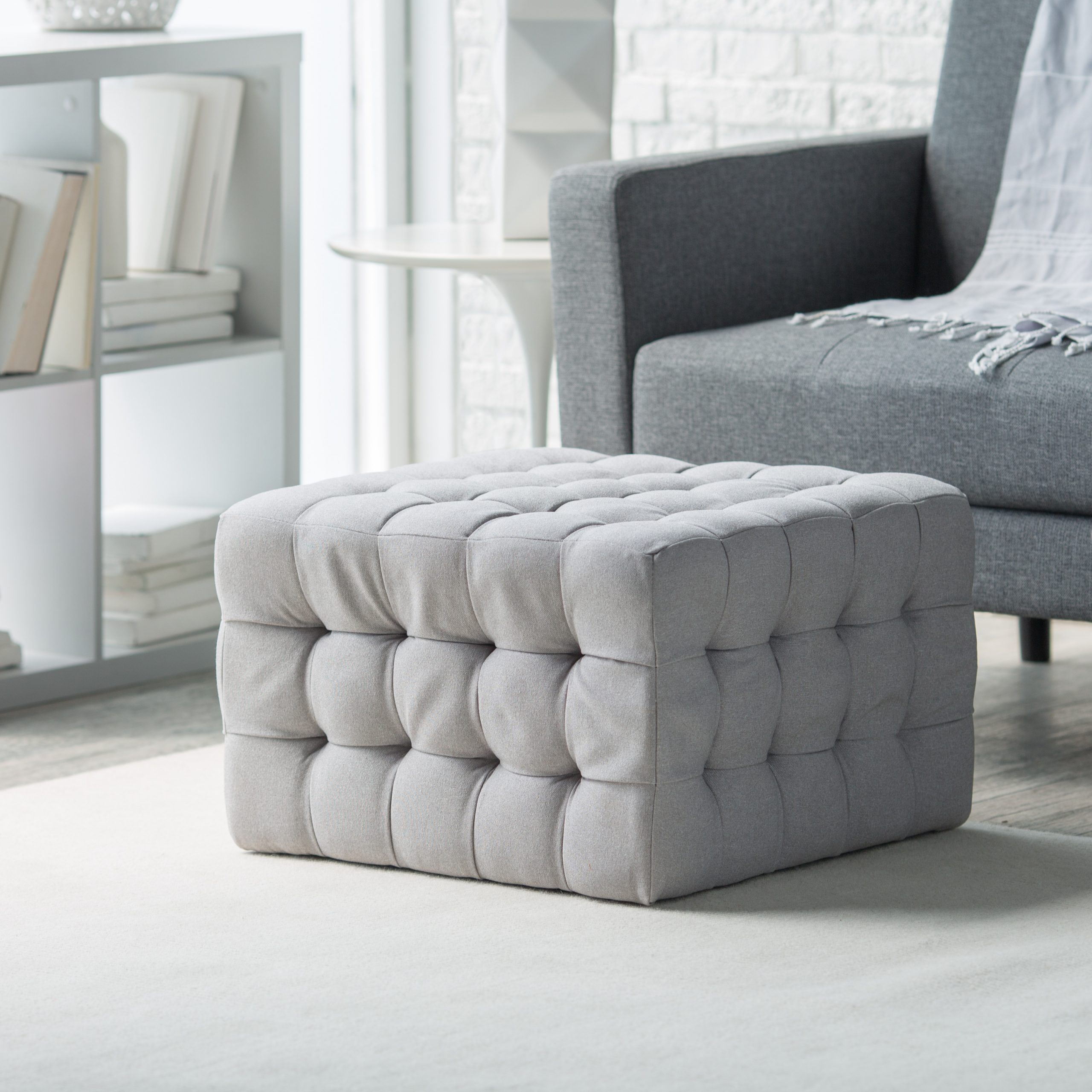 Belham Living Allover Tufted Square Ottoman – Grey – Ottomans At Hayneedle Inside Best And Newest Fabric Tufted Square Cocktail Ottomans (View 10 of 10)