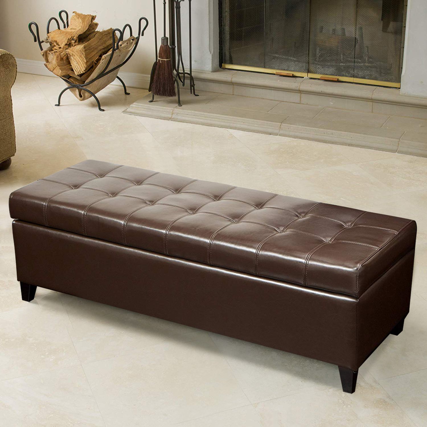 Best And Newest Brown Tufted Pouf Ottomans Within Joveco Leather Accents Rectangular Tufted Storage Ottoman Footstool (View 5 of 10)