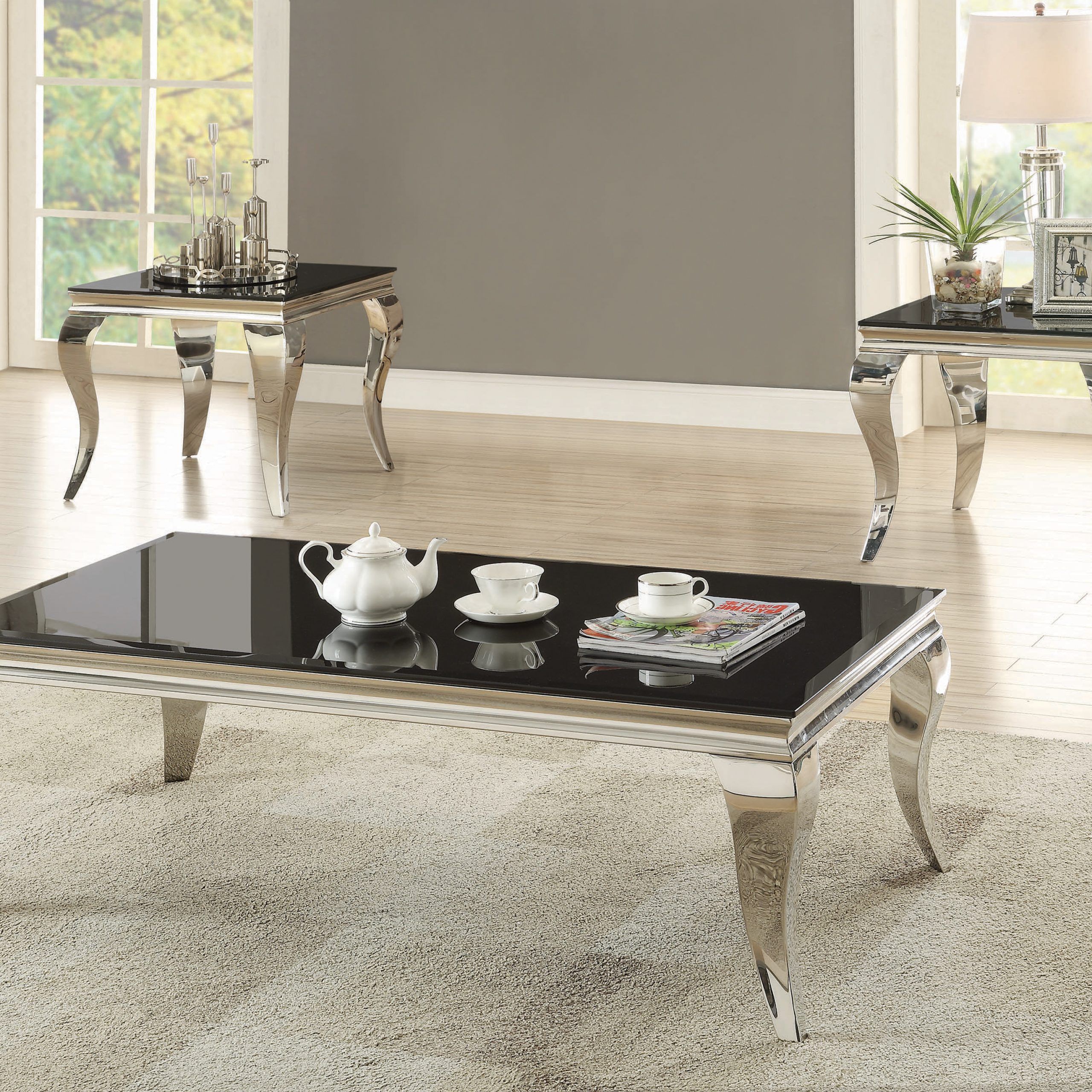 Best And Newest Chrome And Glass Rectangular Coffee Tables In Rectangular Coffee Table Chrome And Black – Coaster Fine Fur (View 8 of 10)