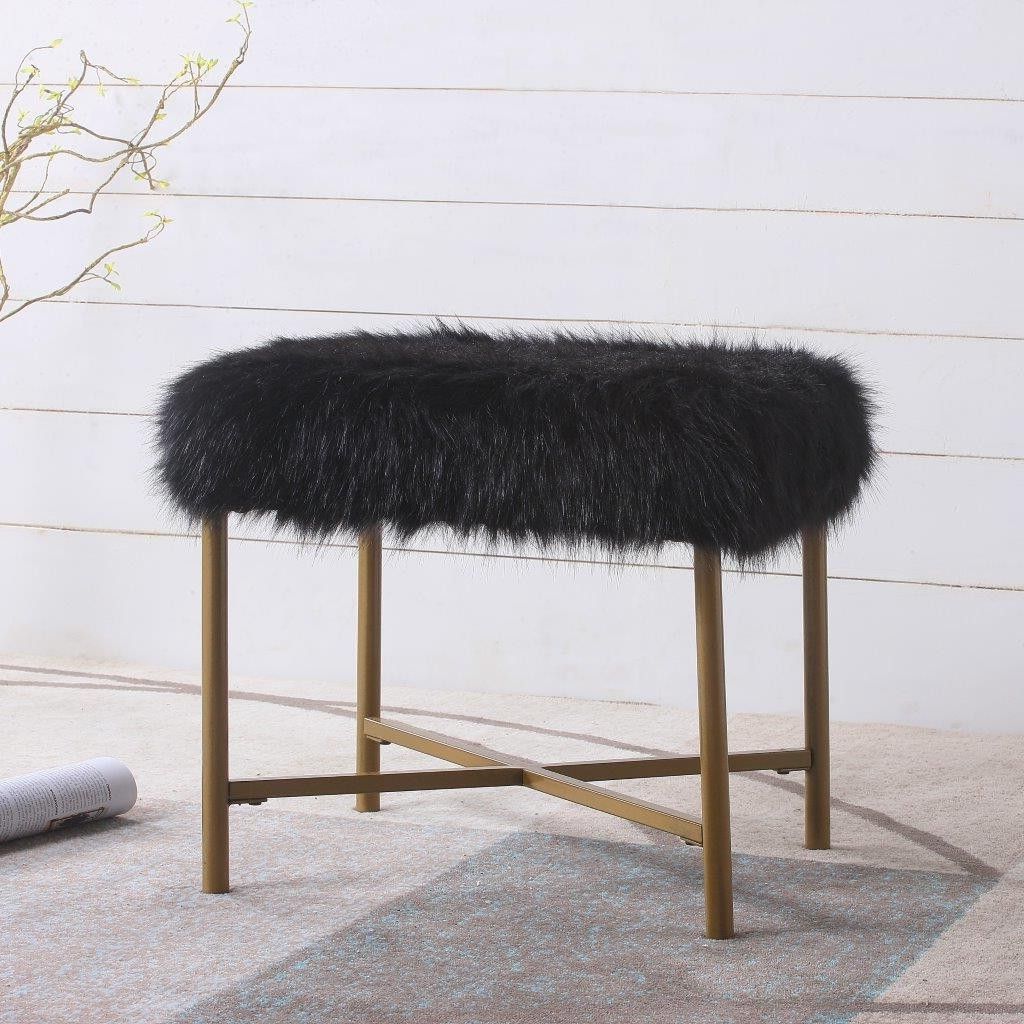 Best And Newest Faux Fur Square Ottoman Black – 1stopbedrooms (View 4 of 10)