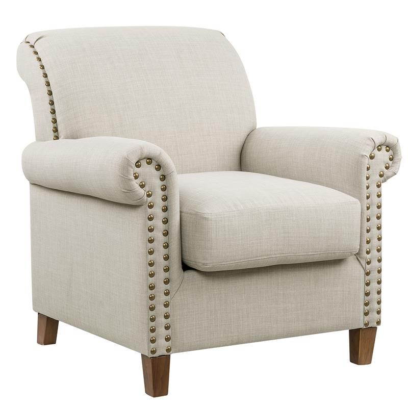 Best And Newest Gray Chenille Fabric Accent Stools Regarding Nailhead Accent Arm Chair In Mist Gray Fabric – 320 Ds C133 713  (View 6 of 10)