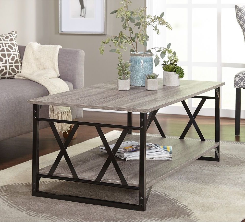Best And Newest Gray Wood Veneer Cocktail Tables With Large Coffee Table Black/ Grey Reclaimed Look Cocktail Table Living (View 7 of 10)