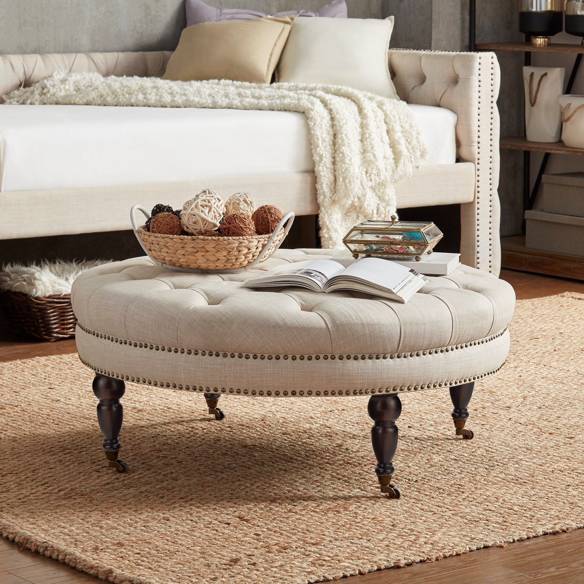Best And Newest Homelegance E208rd Traditional Round Tufted Bench Ottoman With Casters Within Round Pouf Ottomans (View 1 of 10)