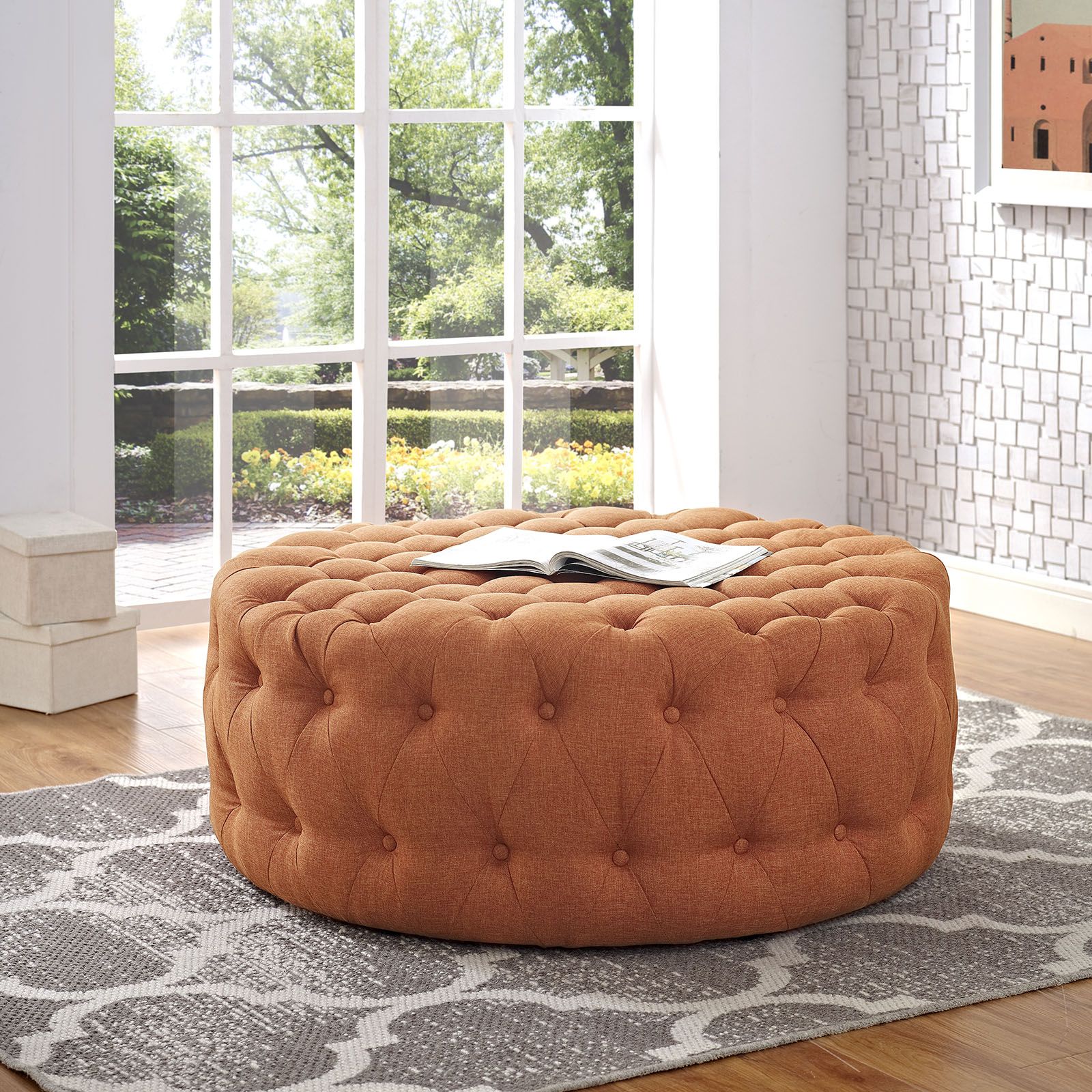 Best And Newest Modway Amour Round Upholstered Ottoman, Multiple Colors – Walmart Pertaining To Round Pouf Ottomans (View 3 of 10)