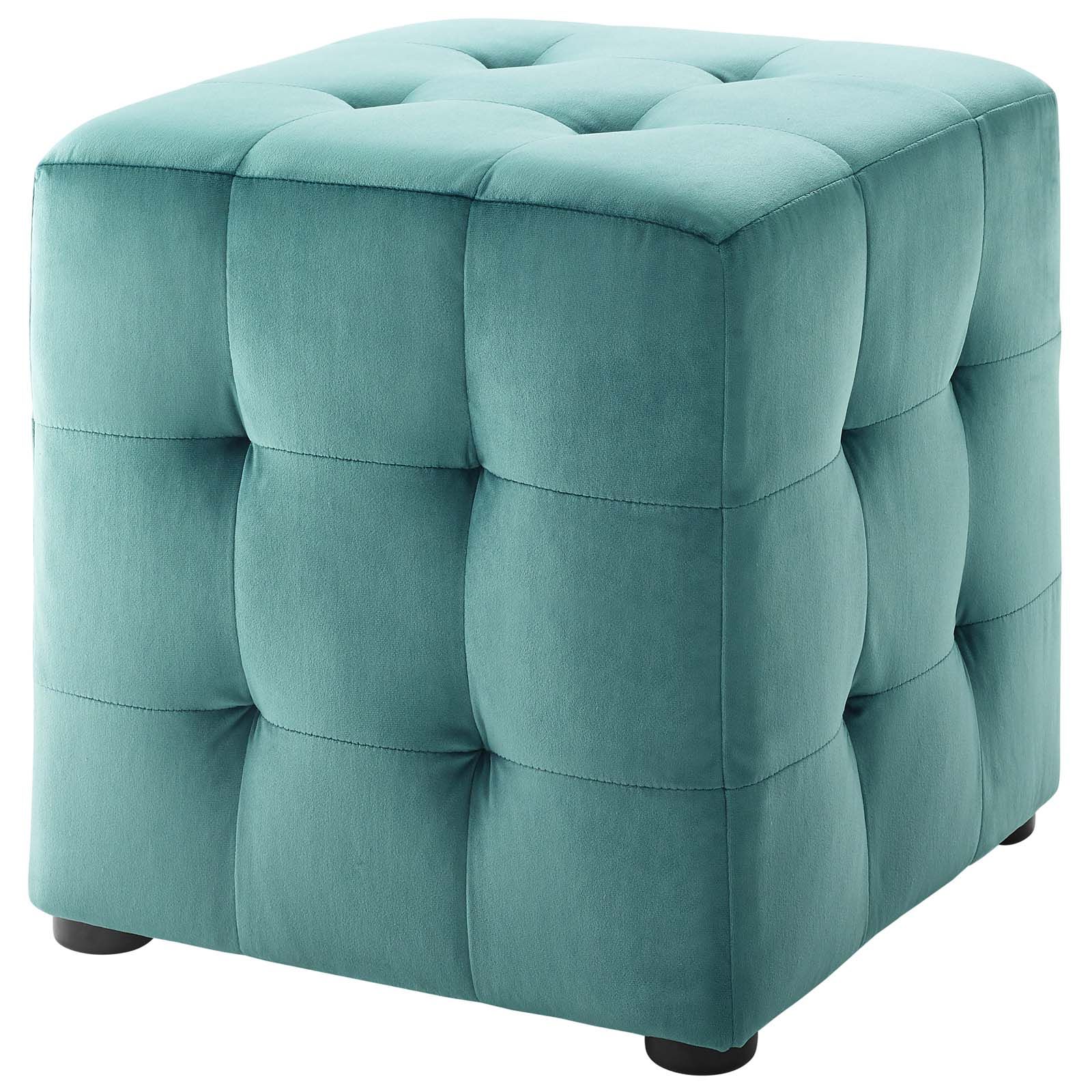 Best And Newest Natural Fabric Square Ottomans Throughout Contour Tufted Cube Performance Velvet Ottoman Teal (View 7 of 10)