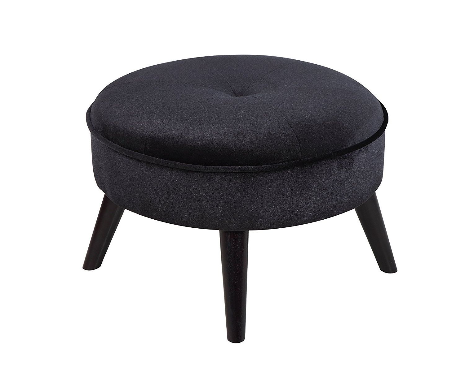 Best And Newest Round Black Tasseled Ottomans Inside Black Small Footstool Round Footrest Ottoman In Velvet Upholstery Dark (View 9 of 10)
