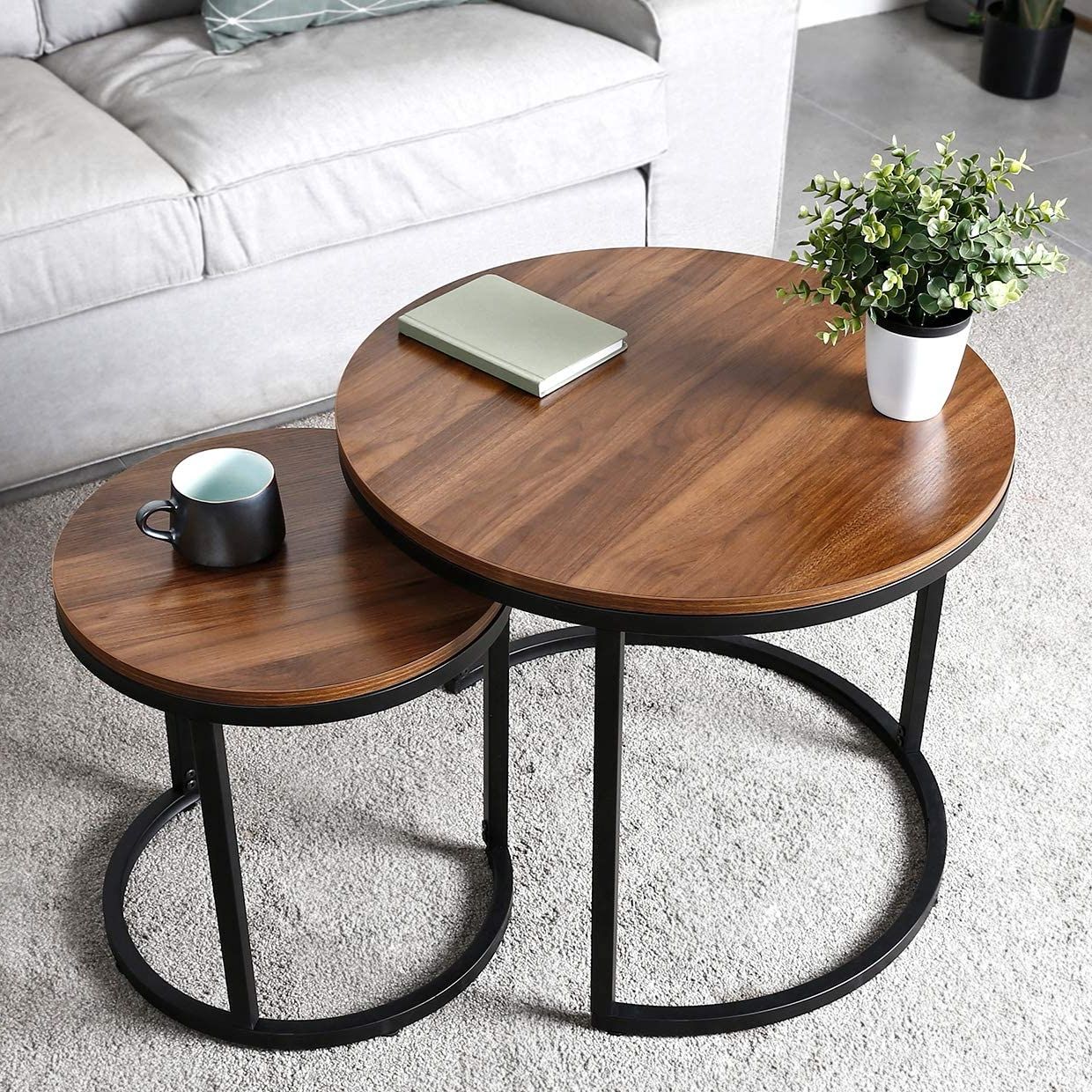 Best And Newest Round Coffee Tables For Amzdeal Round Nesting Coffee Table Set, 2 Piece (View 6 of 10)