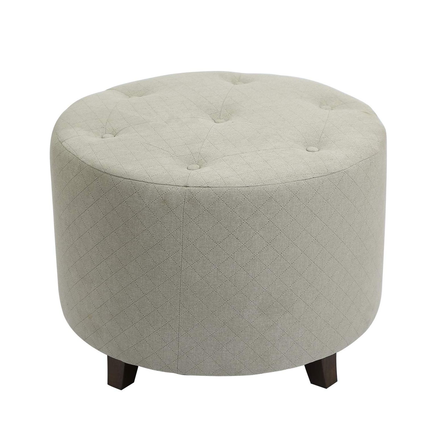 Best And Newest Round Cream Tasseled Ottomans With Regard To Adeco Ft0273 1 Round, Fabric Foot Rest And Seat, Modern Button Tufted (View 2 of 10)