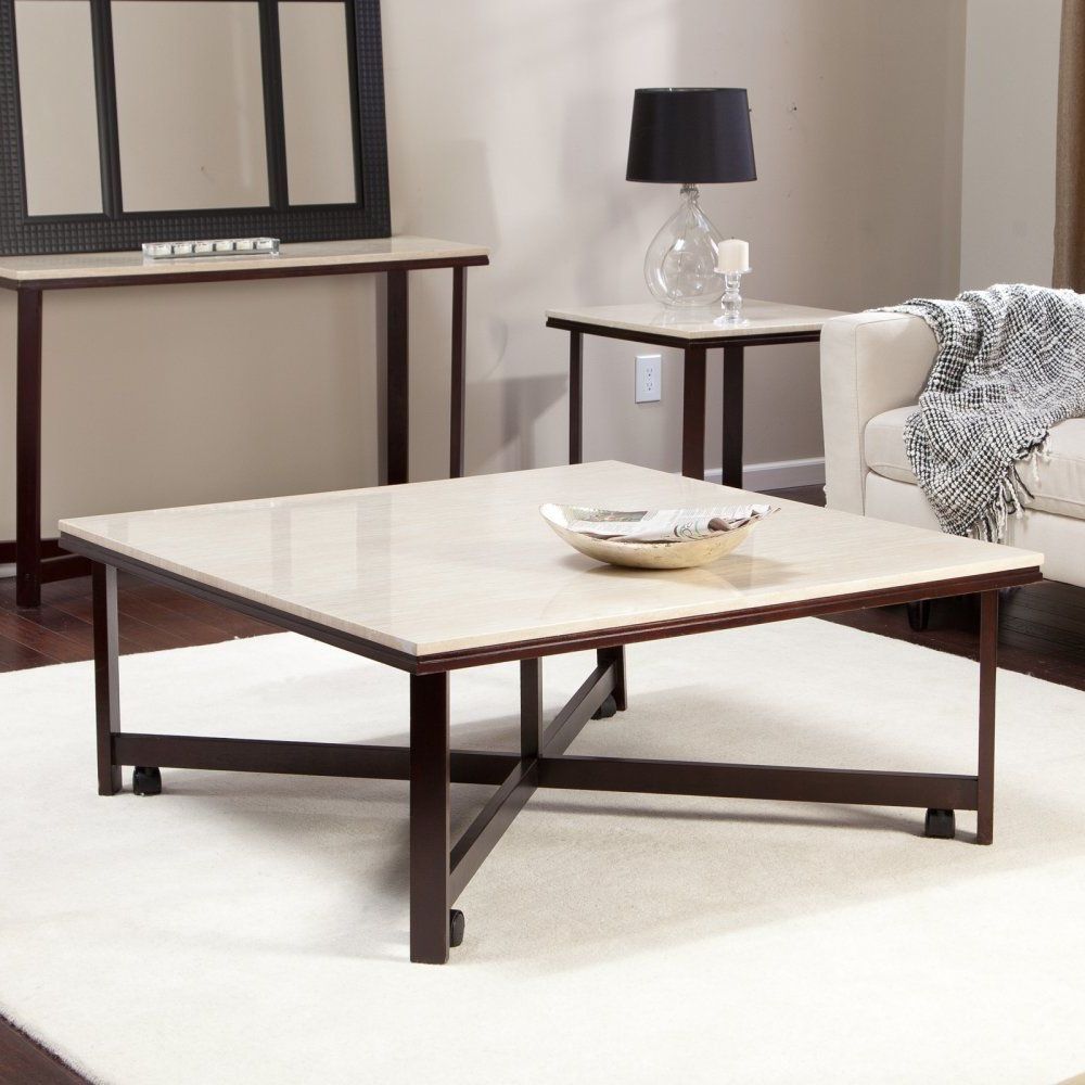 Best And Newest Smoke Gray Wood Square Coffee Tables With Regard To Avorio Faux Travertine Square Coffee Table – Coffee Tables At Hayneedle (View 6 of 10)