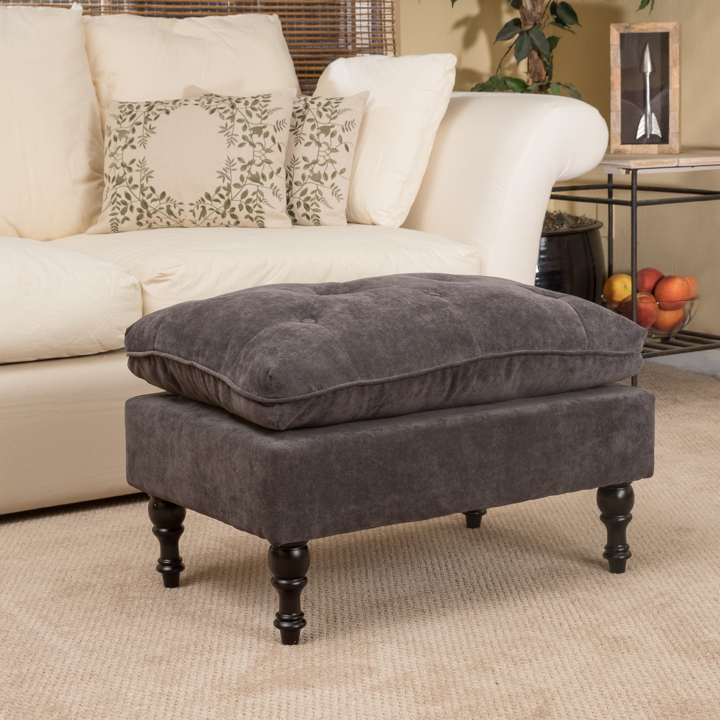 Best And Newest Tufted Fabric Cocktail Ottomans With Cordoba Contemporary Button Tufted Fabric Ottoman, Gray – Walmart (View 2 of 10)