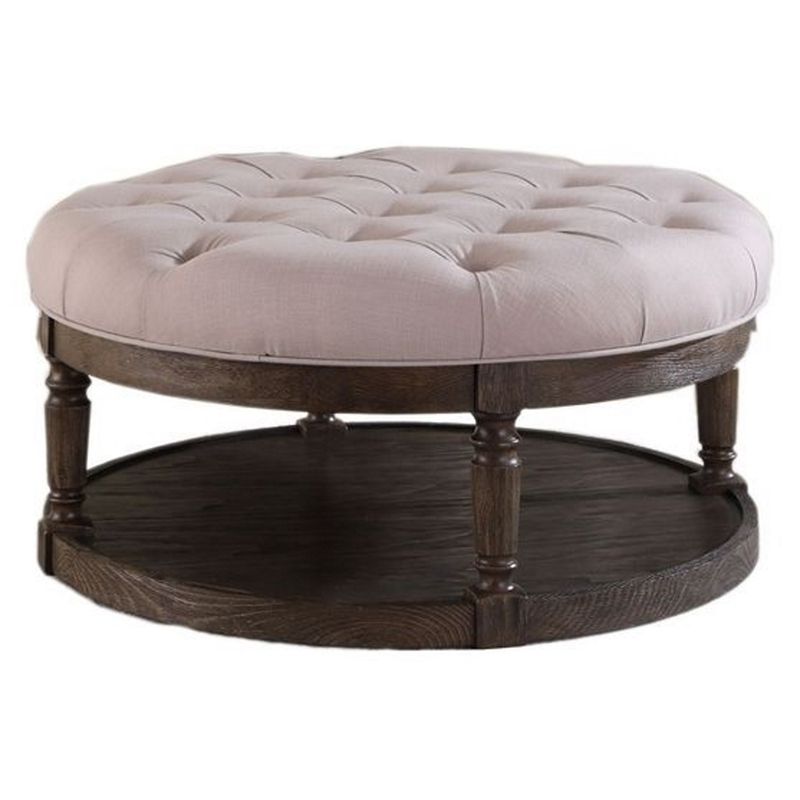 Best Master Tufted Fabric Upholstered Round Ottoman In Rustic Gray Inside Most Up To Date Smoke Gray  Round Ottomans (View 10 of 10)