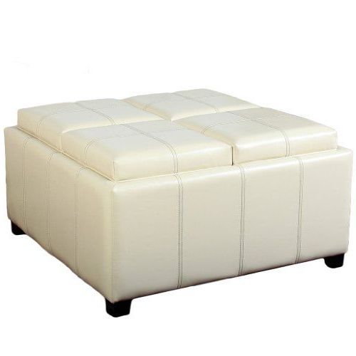 Black And Ivory Solid Cube Pouf Ottomans Intended For Most Popular Durango Four Sectioned Ivory Leather Cube Storage Ottomangreat Deal (View 1 of 10)