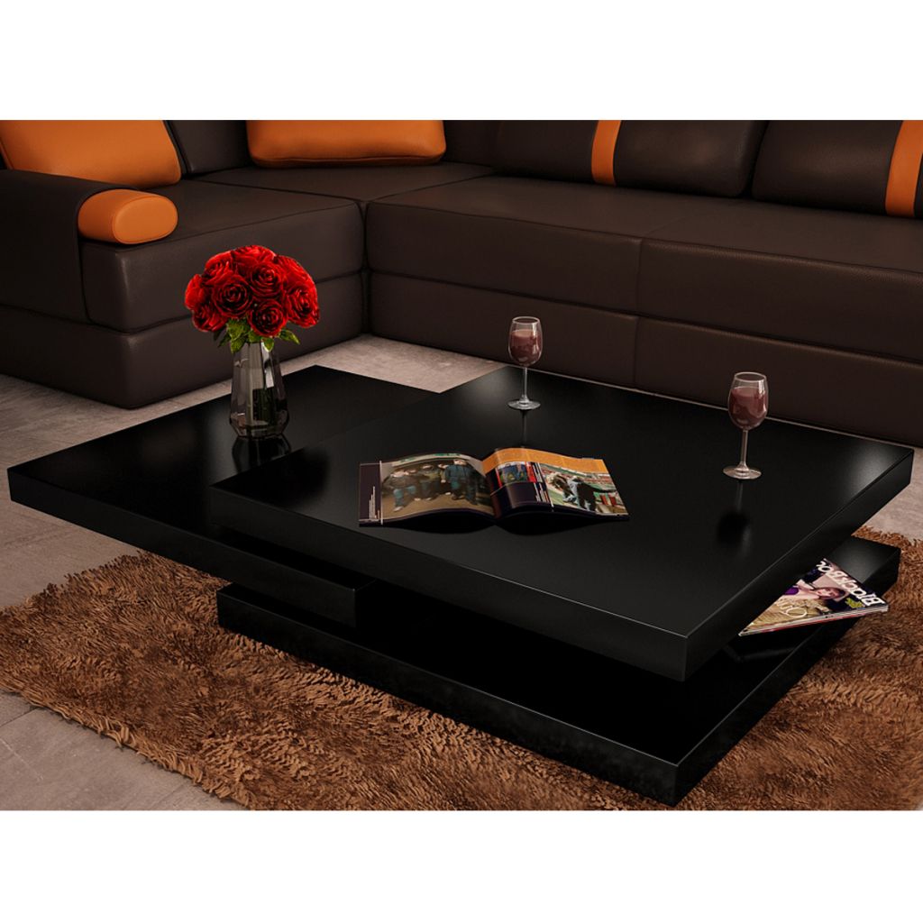 Black And White Coffee Tables In Current Black Coffee Table 3 Layers Black High Gloss – Lovdock (View 9 of 10)