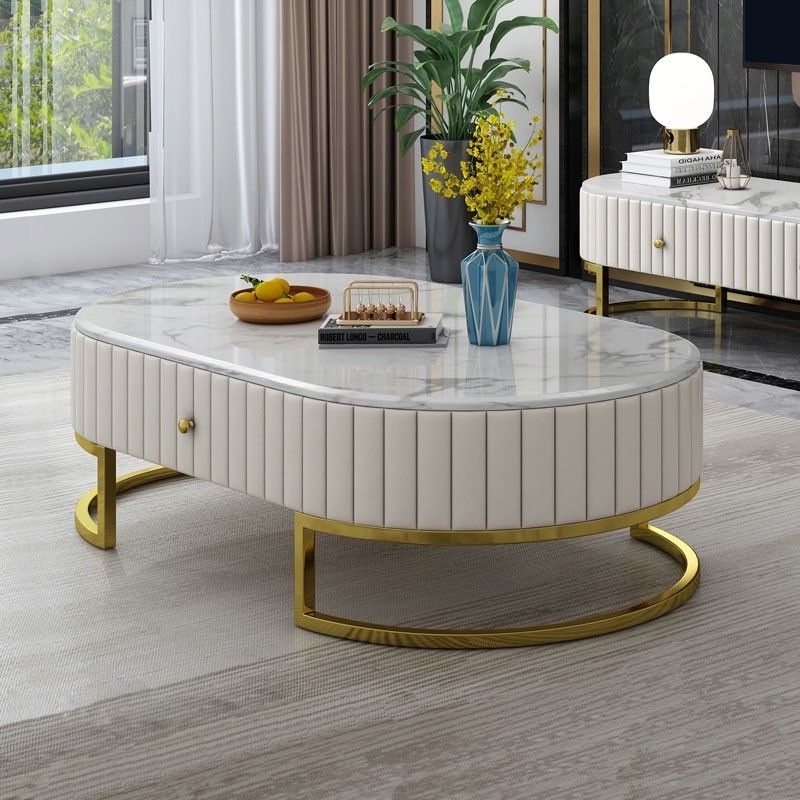 Black And White Coffee Tables Throughout Well Known Luxury Modern 47" Oval Faux Marble Coffee Table Leather Coffee Table (View 3 of 10)