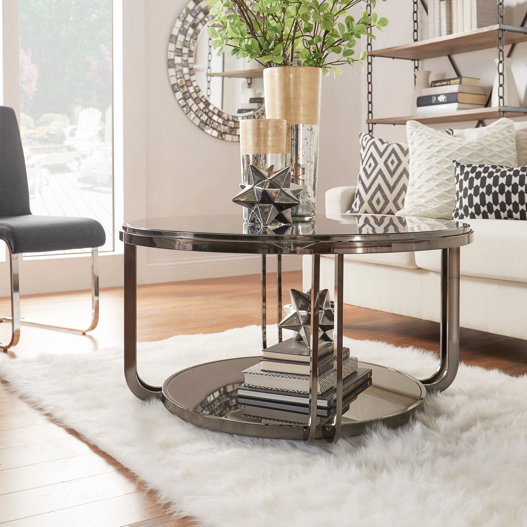 Black Coffee Tables In Well Known Shop Edison Black Nickel Plated Castered Modern Round Coffee Table (View 3 of 10)
