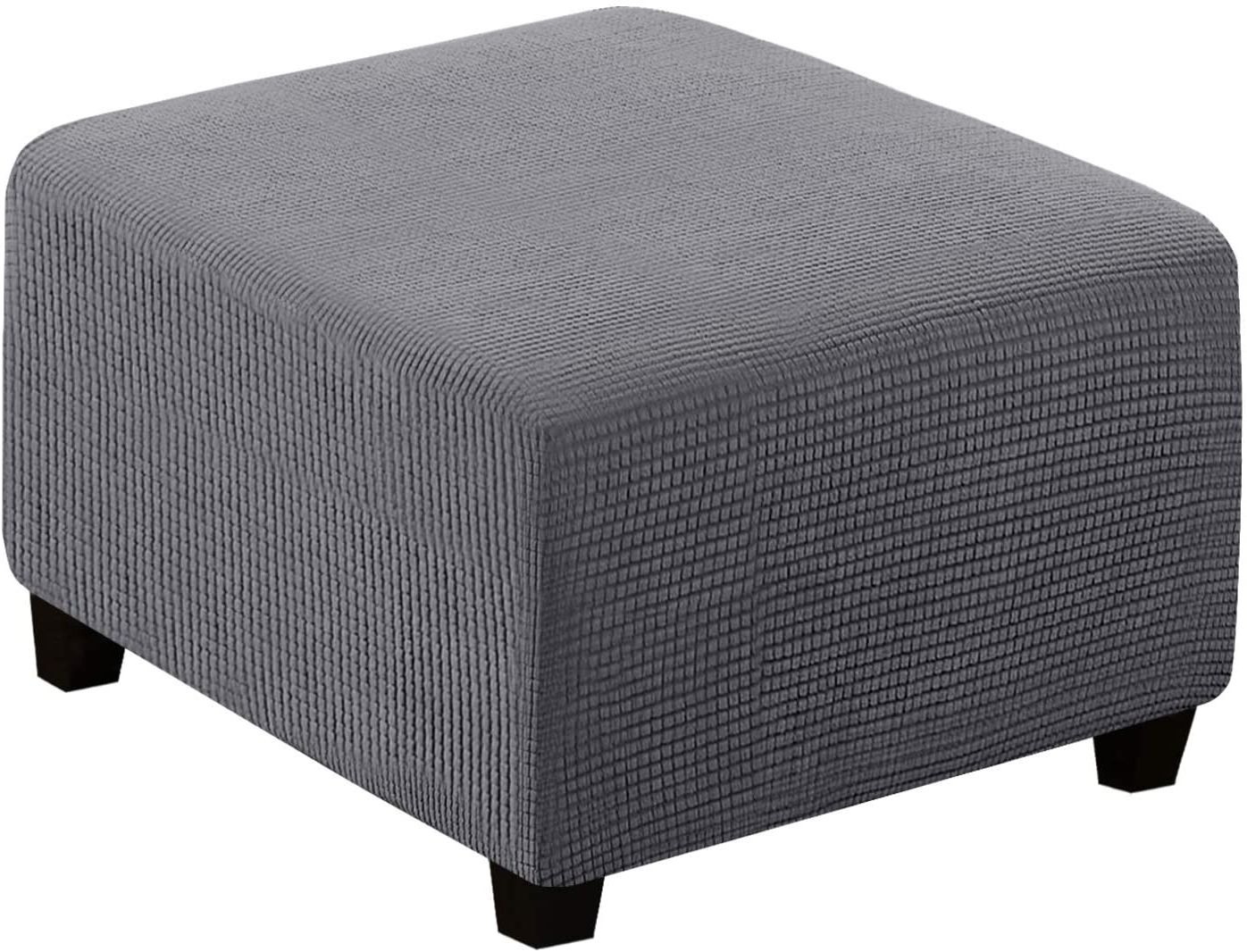 Black Fabric Ottomans With Fringe Trim Regarding Most Current Furniture Stretch High Spandex Small Checks Jacquard Fabric Black (View 5 of 10)