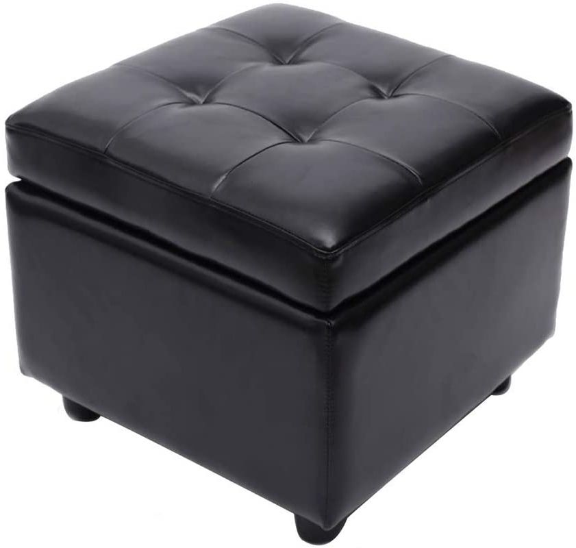 Black Faux Leather Column Tufted Ottomans Intended For Most Popular Amazon: Weiwei Square Storage Ottoman With Hinged Lid,faux Leather (View 1 of 10)