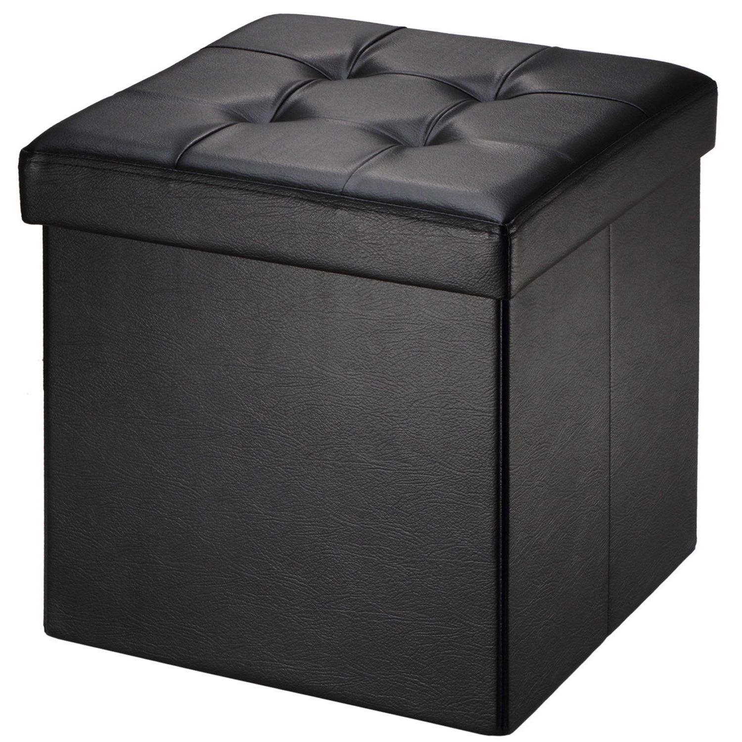 Black Faux Leather Ottomans With Pull Tab In Recent Ollieroo 15inch Faux Leather Folding Collapsible Storage Ottoman Bench (View 4 of 10)