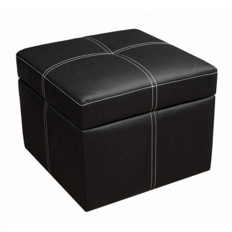 Black Faux Leather Ottomans With Pull Tab Inside Best And Newest Faux Leather Storage Cube Ottoman In Black –  (View 8 of 10)