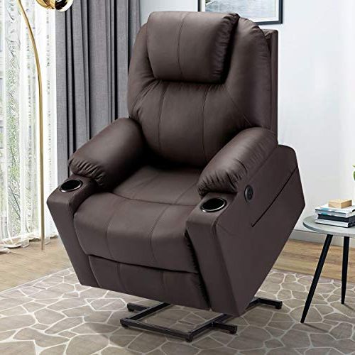 Black Faux Leather Usb Charging Ottomans Pertaining To Popular Esright Electric Power Recliner Lift Chair Faux Leather Electric (View 3 of 10)