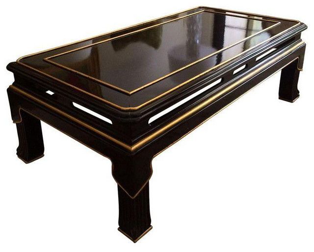 Black Lacquer Cocktail Table With 24k Gold Trim Intended For Best And Newest Black And Gold Coffee Tables (View 7 of 10)