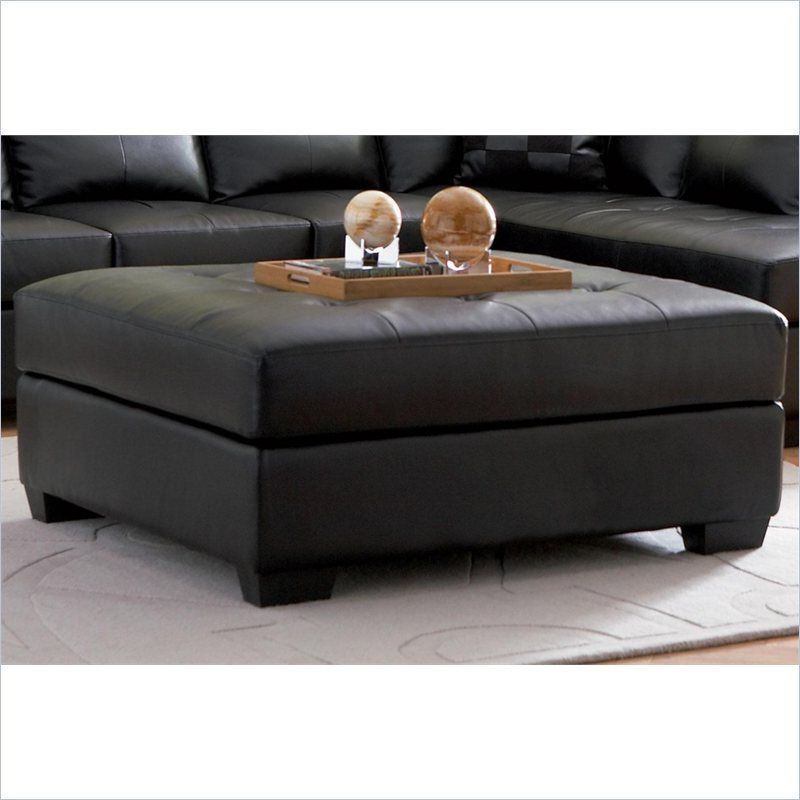 Black Leather And Bronze Steel Tufted Ottomans Throughout Fashionable Coaster Darie Tufted Faux Leather Square Ottoman In Black (View 7 of 10)
