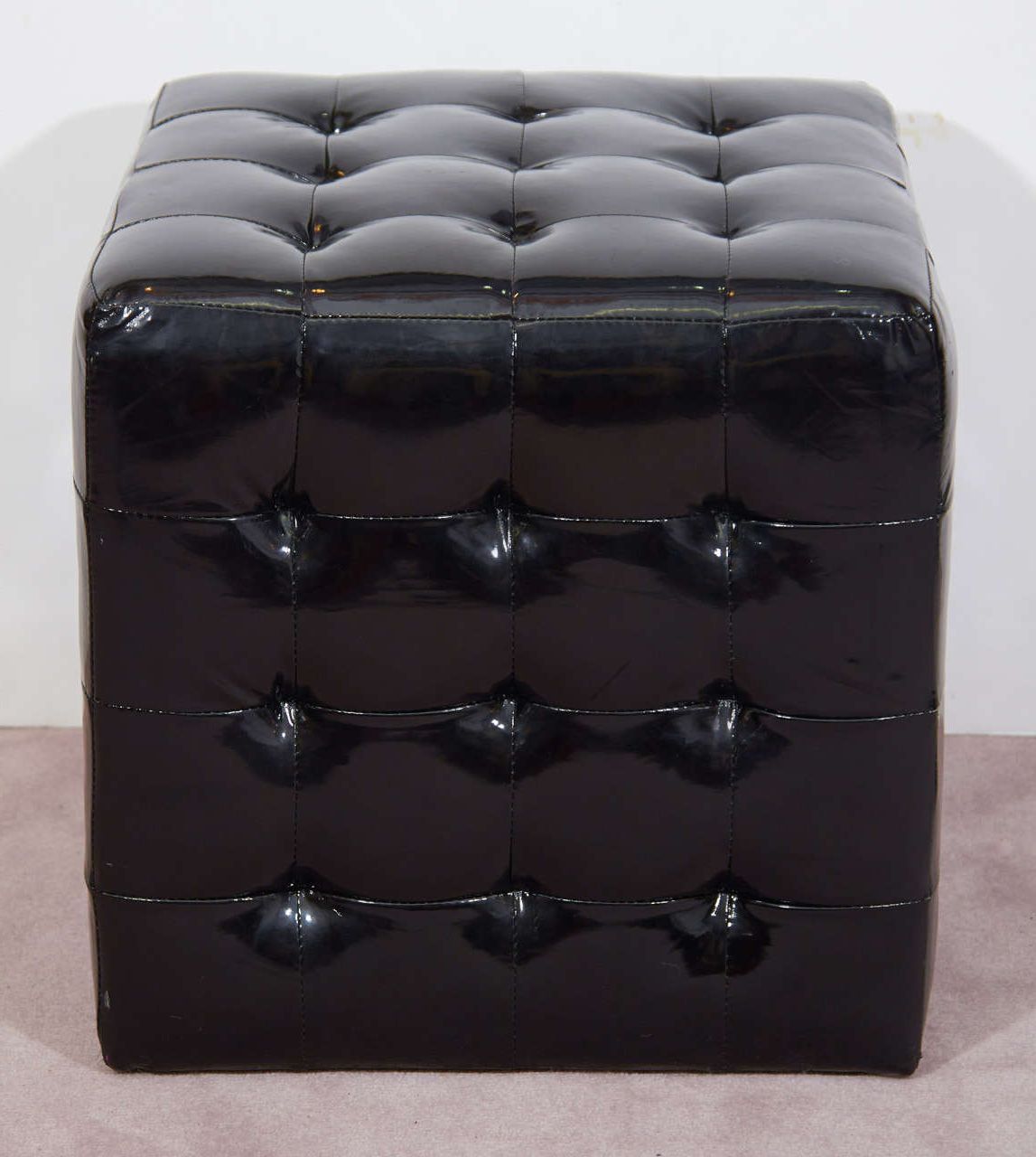 Black Wet Look Faux Leather Tufted Cube Ottomans Or Benches At 1stdibs For Best And Newest Black Faux Leather Column Tufted Ottomans (View 9 of 10)